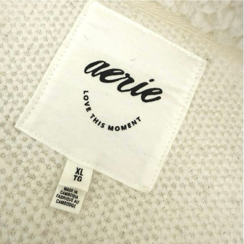 Aerie snap Sherpa pullover oversized sweater cream women’s size XL x large - Picture 5 of 11